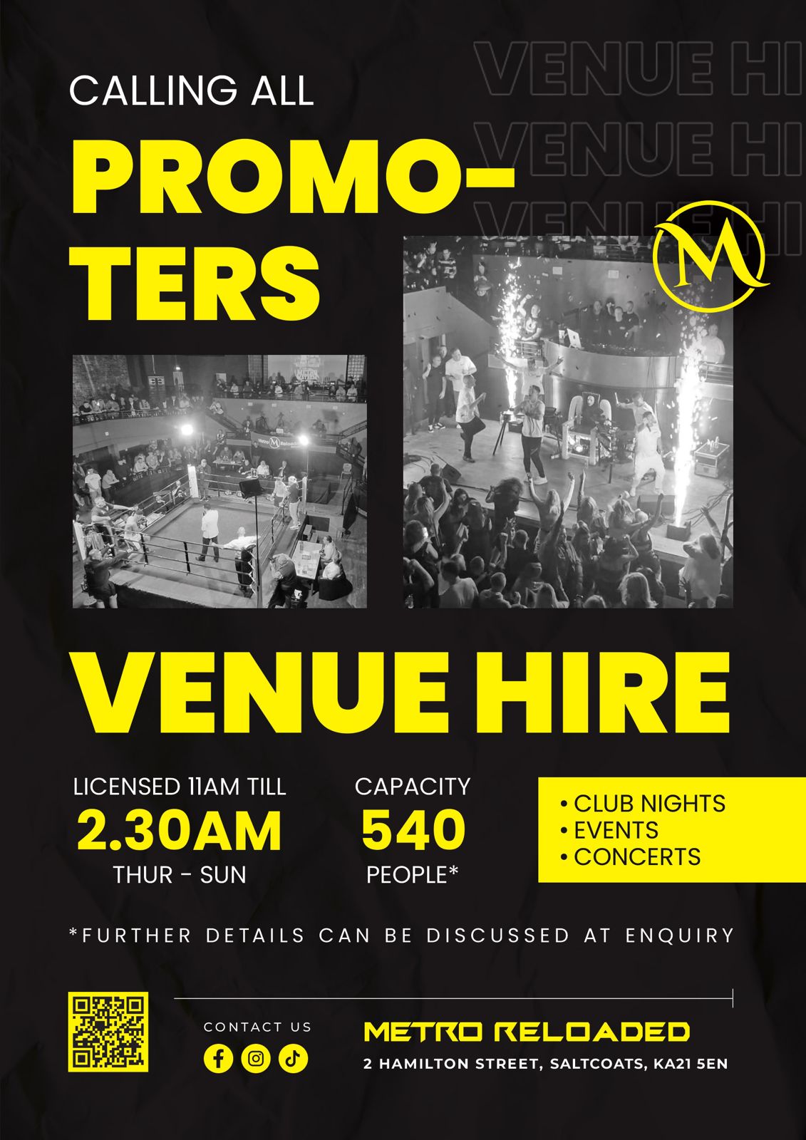 Metro Reloaded venue hire Saltcoats