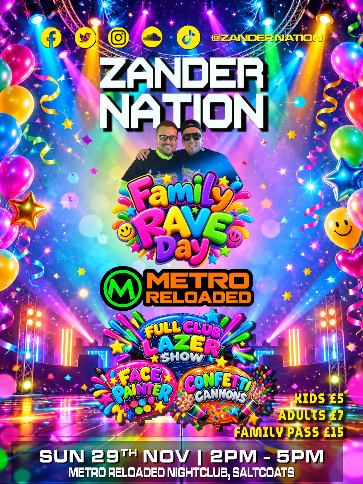 Family rave day event flyer at Metro Reloaded Saltcoats