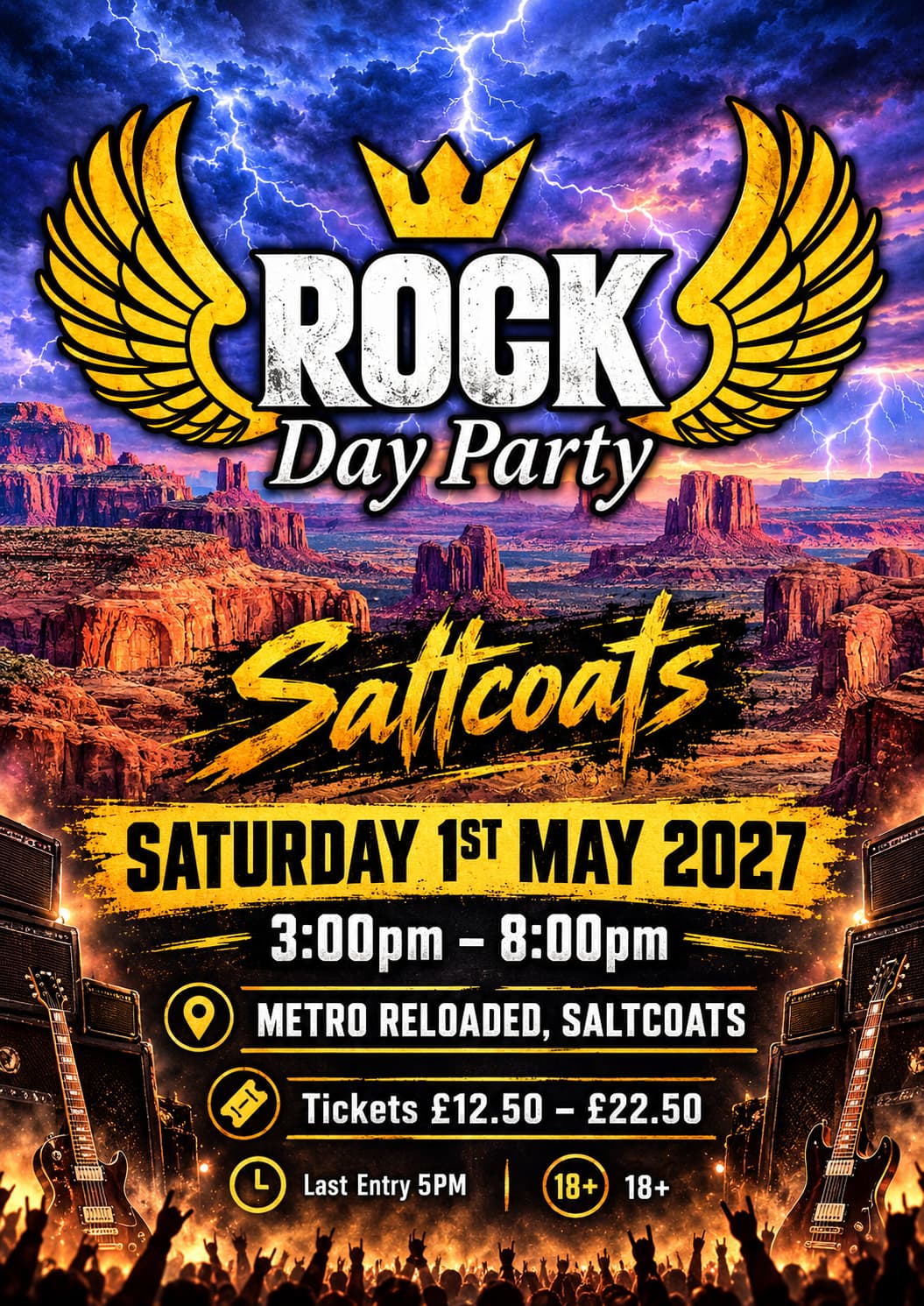 Rock Day Party: Saltcoats 🤘 event flyer at Metro Reloaded Saltcoats